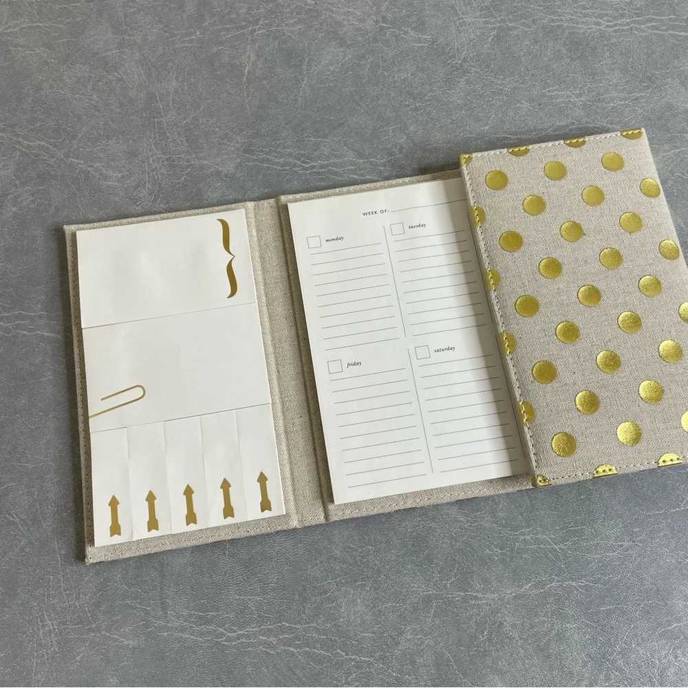 NEW kate spade Golden Dot Notebook Folio Weekly To-do and Sticky Notes